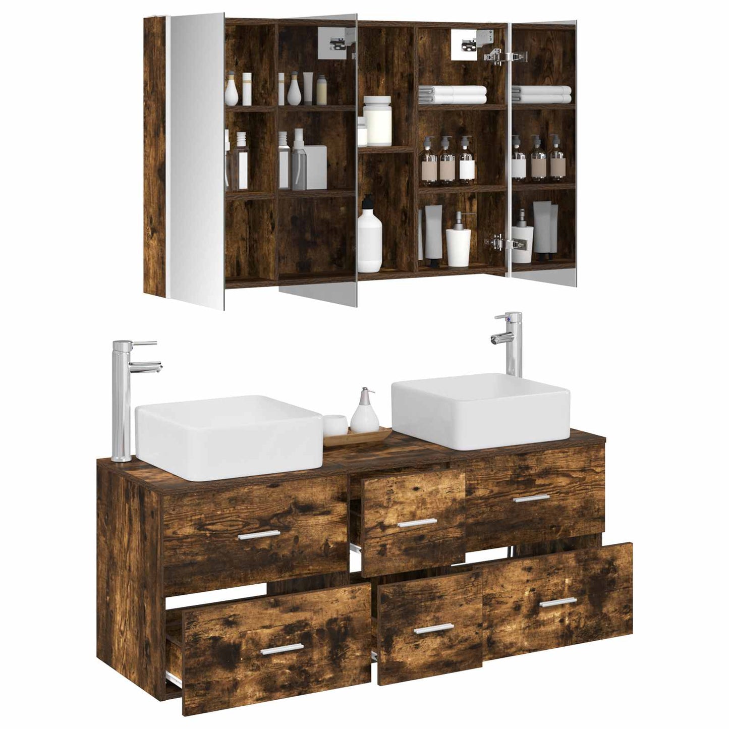 vidaXL Bathroom Furniture Set 4 pcs Smoked Oak