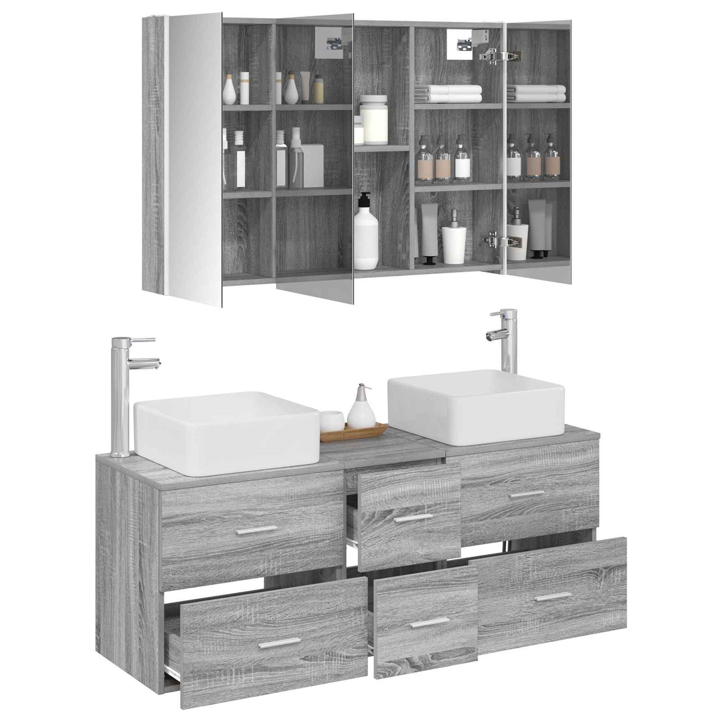 vidaXL Bathroom Furniture Set 4 pcs Grey Sonoma