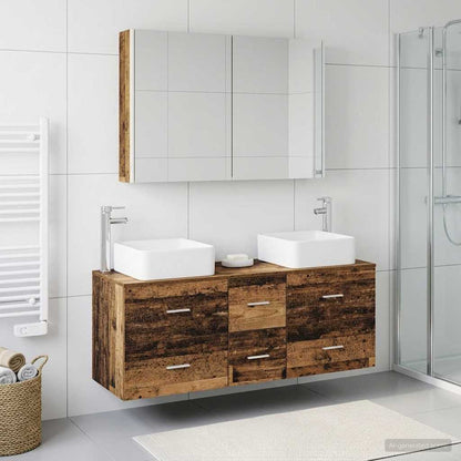 vidaXL Bathroom Furniture Set 4 pcs Old Wood Engineered Wood and Glass