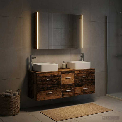 vidaXL Bathroom Furniture Set 4 pcs Old Wood Engineered Wood and Glass