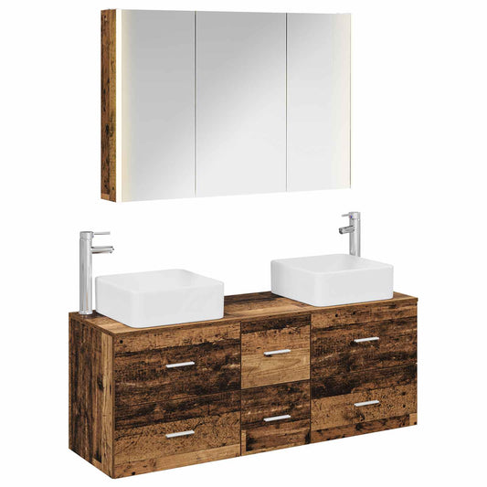 vidaXL Bathroom Furniture Set 4 pcs Old Wood Engineered Wood and Glass