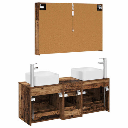 vidaXL Bathroom Furniture Set 4 pcs Old Wood Engineered Wood and Glass