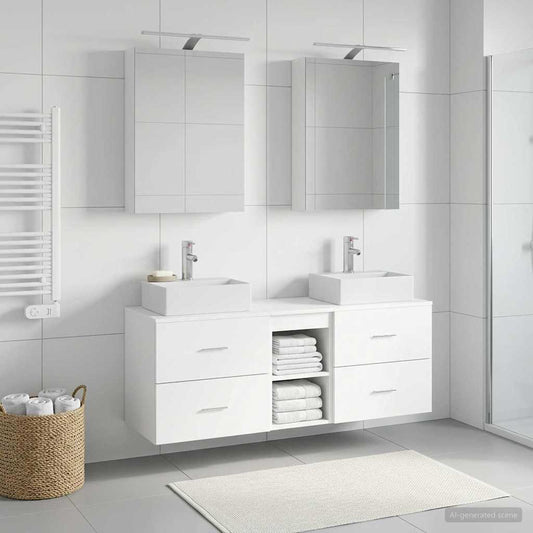 vidaXL Bathroom Furniture Set 5 pcs White Engineered Wood and Glass
