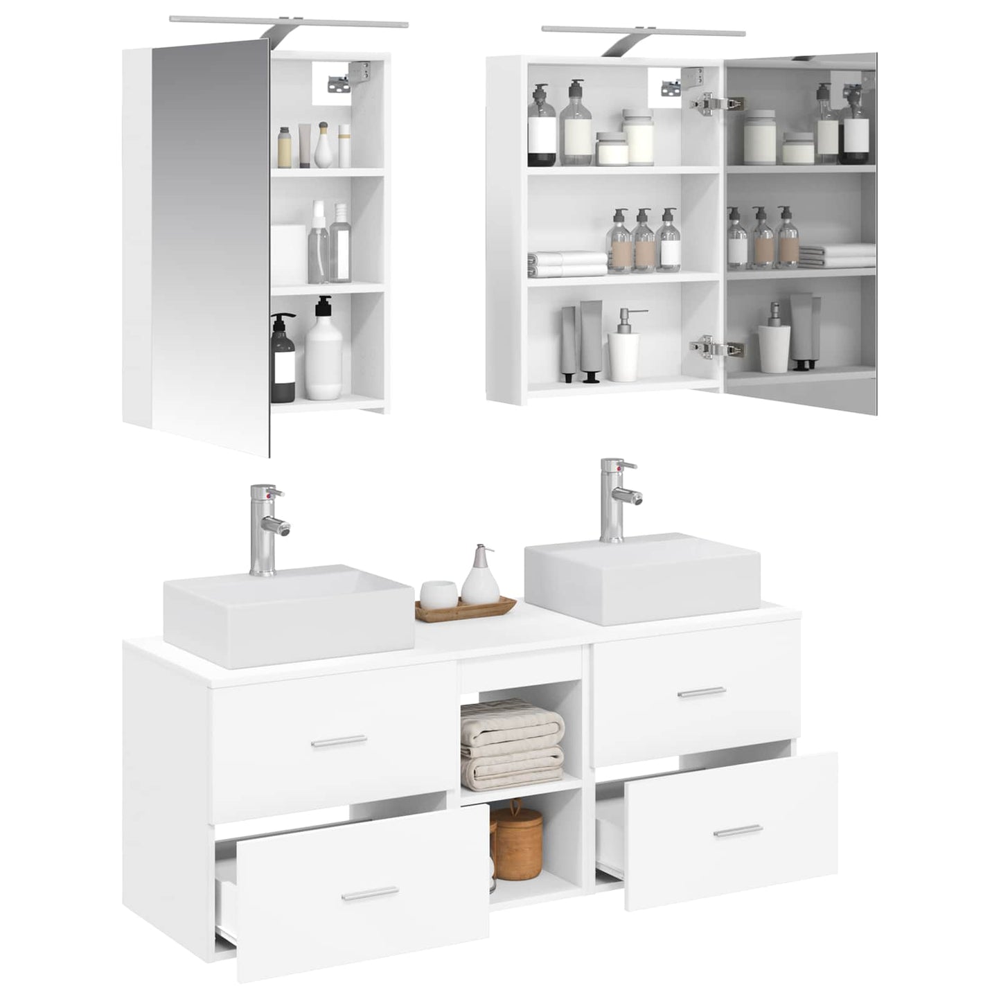 vidaXL Bathroom Furniture Set 5 pcs White Engineered Wood and Glass