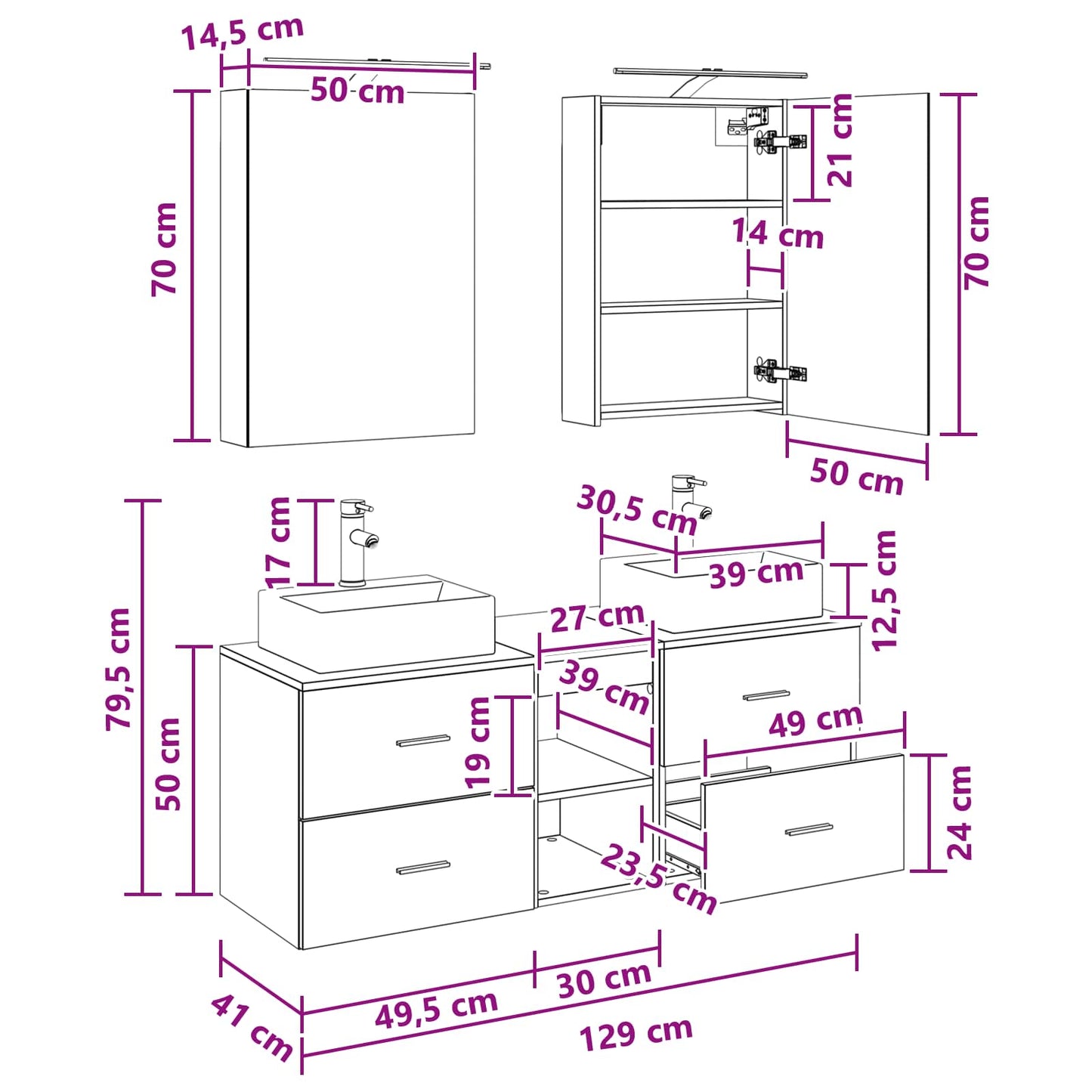 vidaXL Bathroom Furniture Set 5 pcs White Engineered Wood and Glass