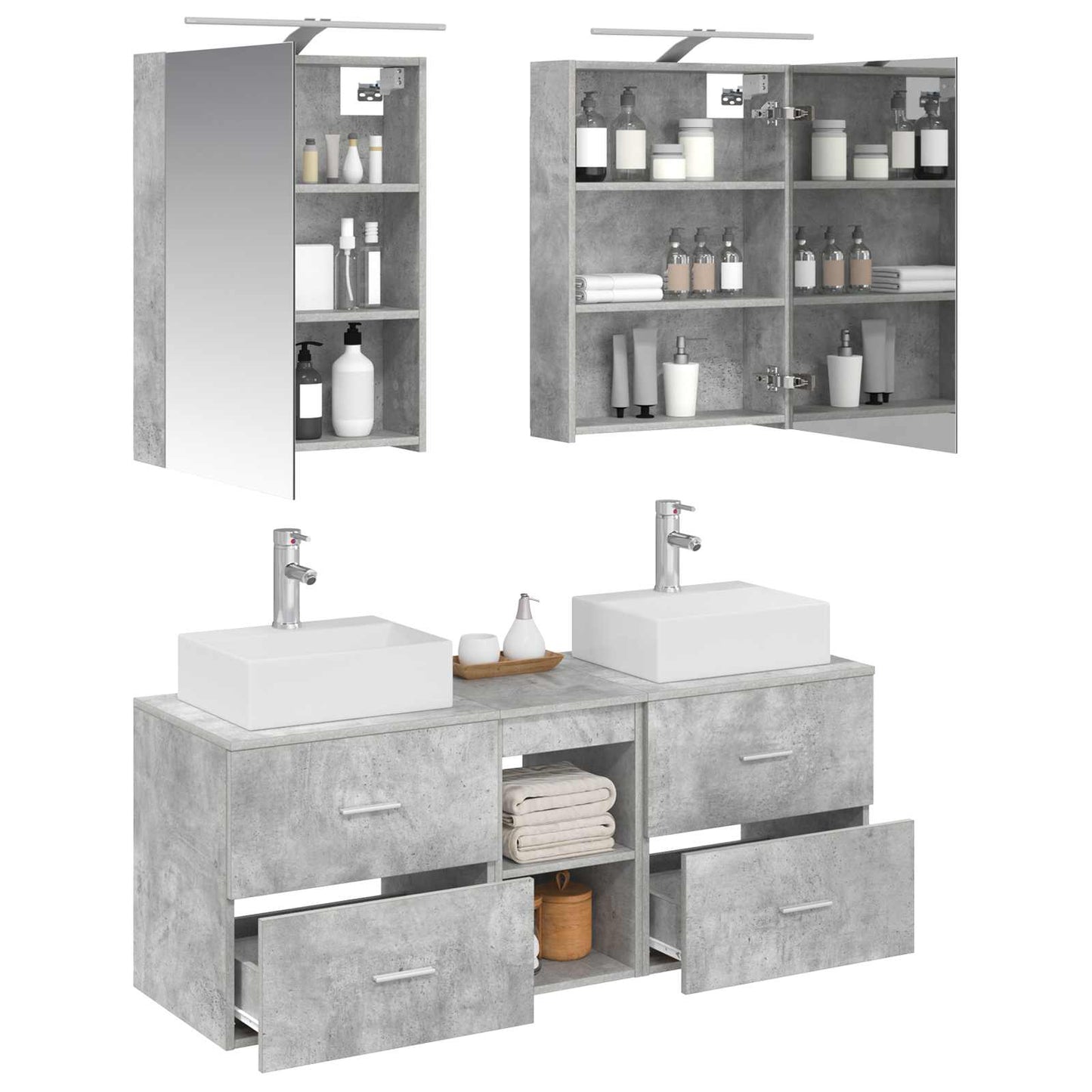 vidaXL Bathroom Furniture Set 5 pcs Concrete Grey