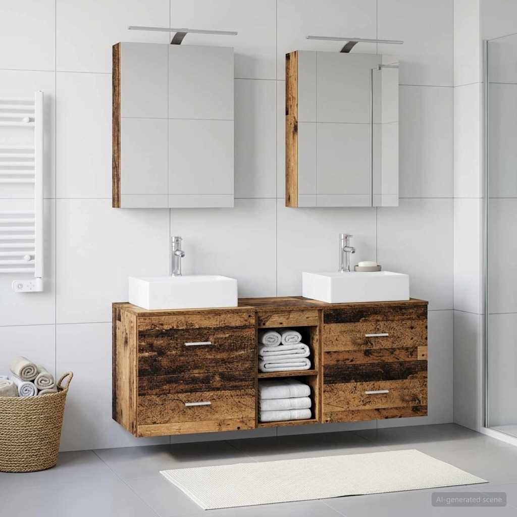 vidaXL Bathroom Furniture Set 5 pcs Old Wood Engineered Wood and Glass