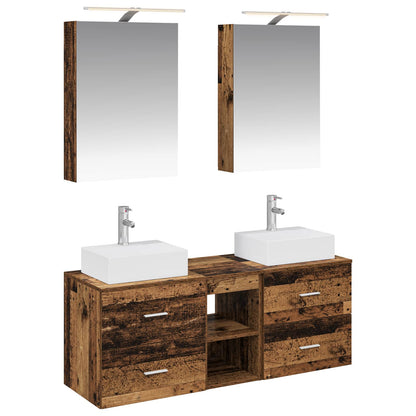 vidaXL Bathroom Furniture Set 5 pcs Old Wood Engineered Wood and Glass
