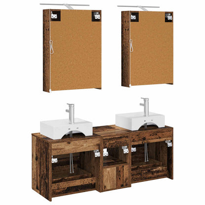 vidaXL Bathroom Furniture Set 5 pcs Old Wood Engineered Wood and Glass