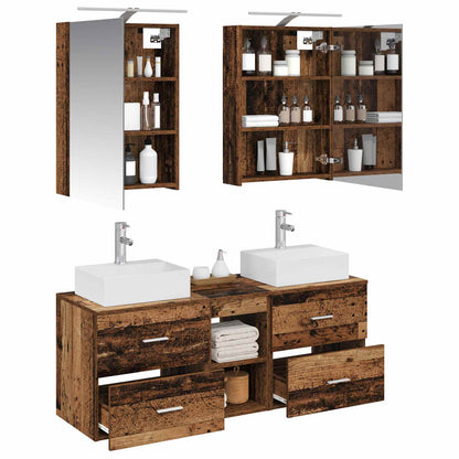 vidaXL Bathroom Furniture Set 5 pcs Old Wood Engineered Wood and Glass