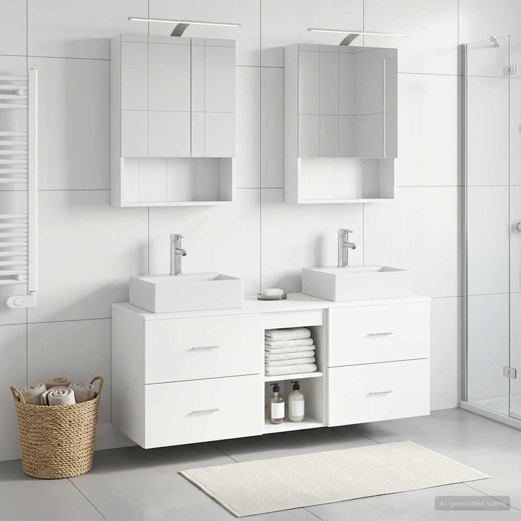 vidaXL Bathroom Furniture Set 5 pcs White Engineered Wood and Glass