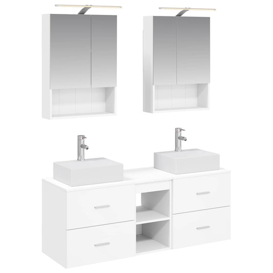 vidaXL Bathroom Furniture Set 5 pcs White Engineered Wood and Glass