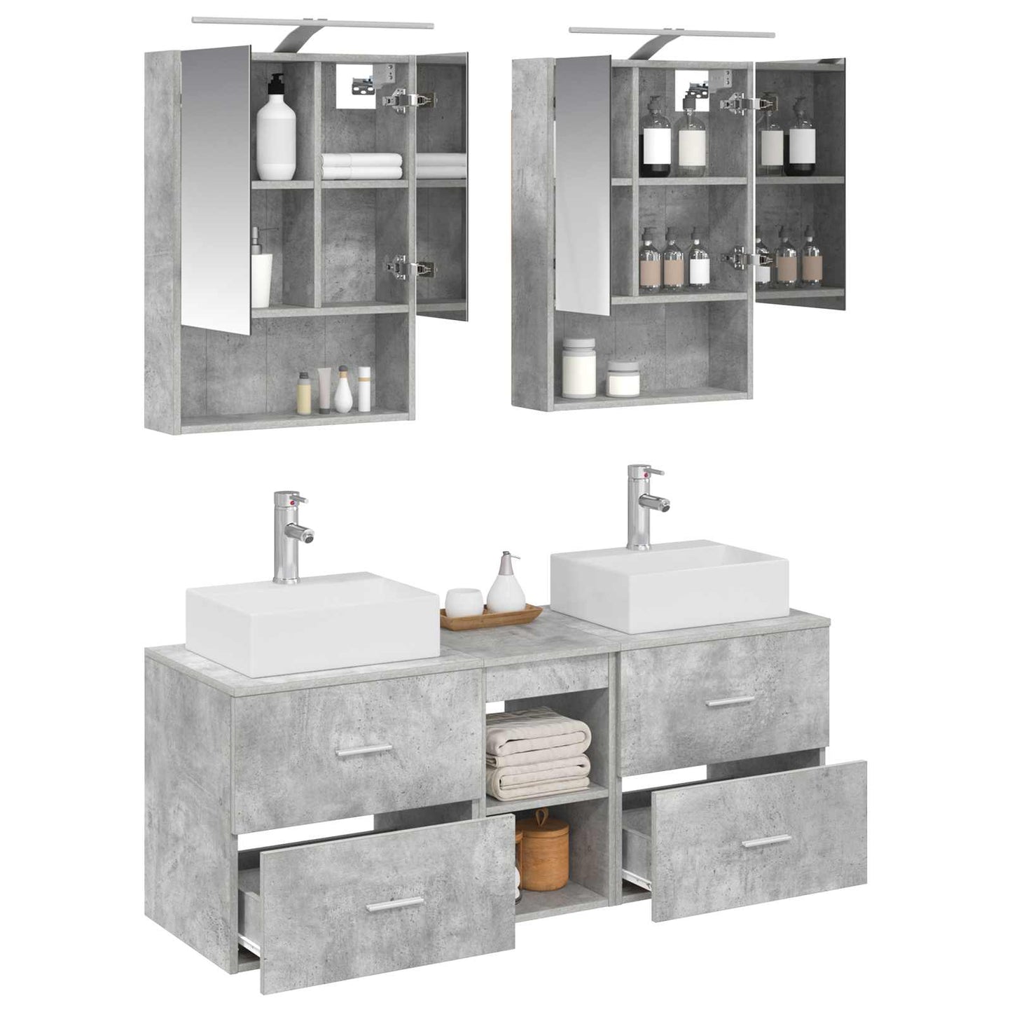 vidaXL Bathroom Furniture Set 5 pcs Concrete Grey