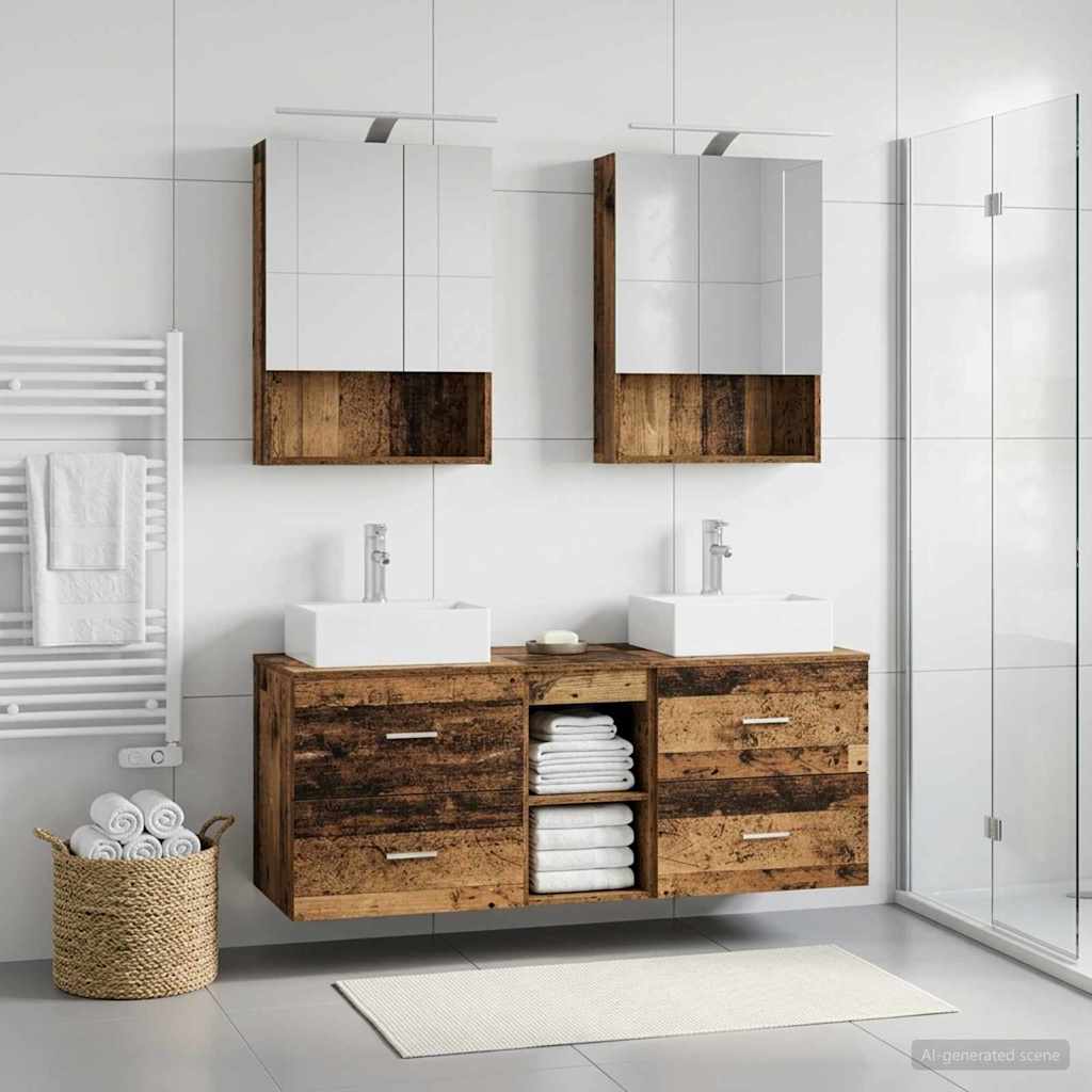 vidaXL Bathroom Furniture Set 5 pcs Old Wood Engineered Wood and Glass