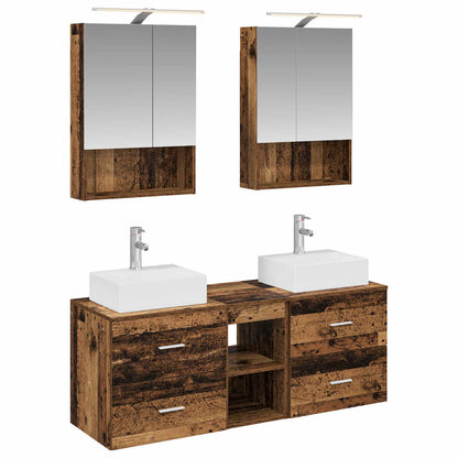 vidaXL Bathroom Furniture Set 5 pcs Old Wood Engineered Wood and Glass