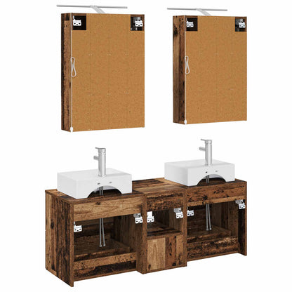 vidaXL Bathroom Furniture Set 5 pcs Old Wood Engineered Wood and Glass