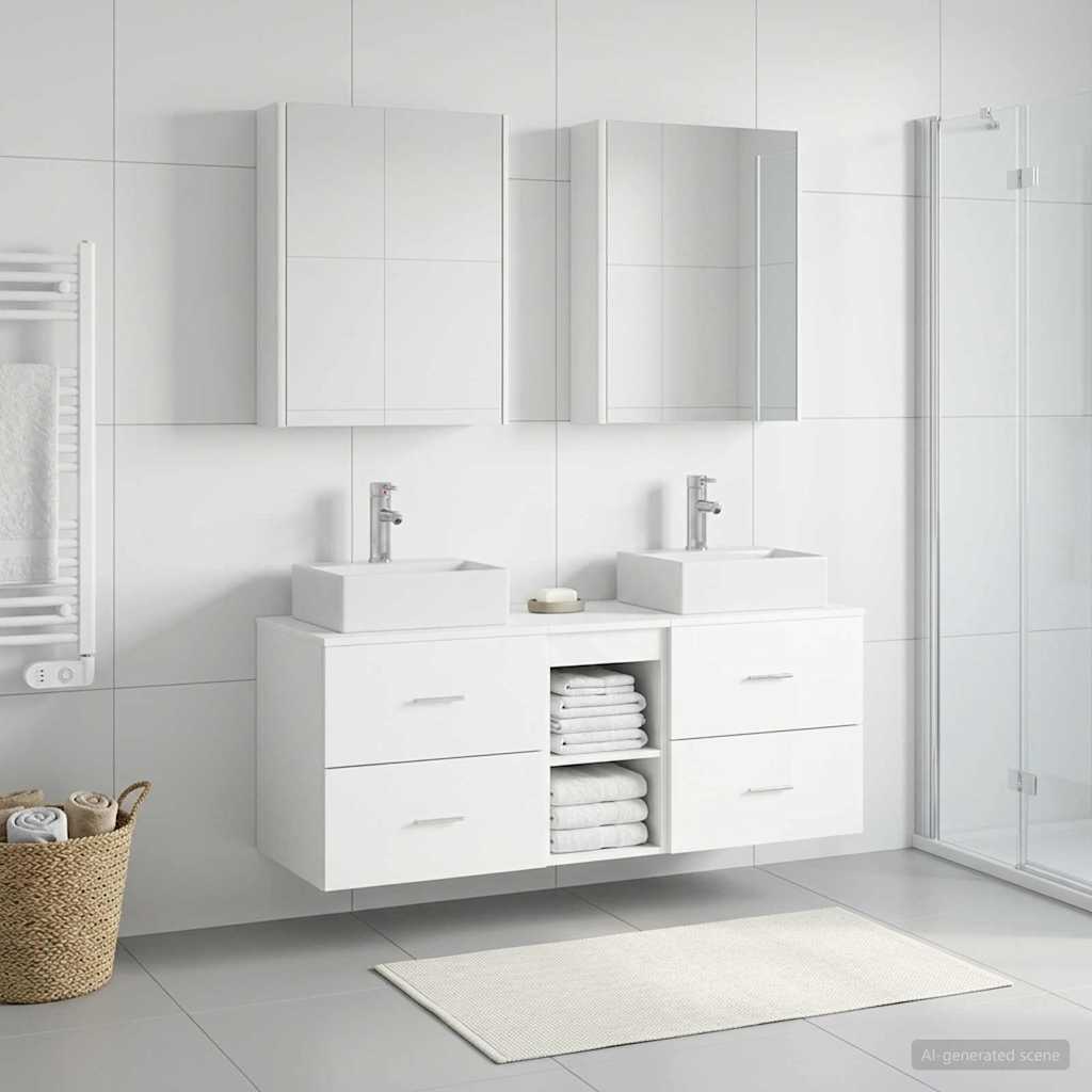 vidaXL Bathroom Furniture Set 5 pcs White Engineered Wood and Glass