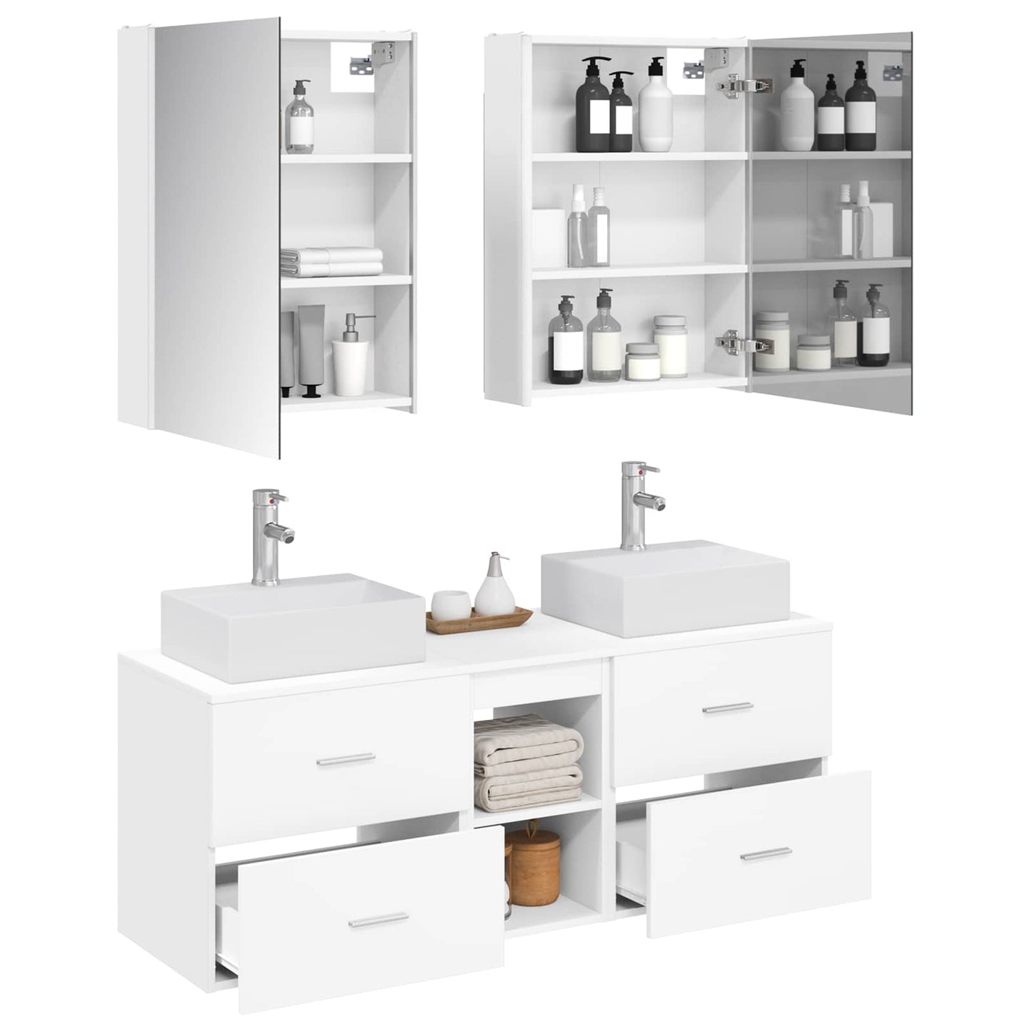 vidaXL Bathroom Furniture Set 5 pcs White Engineered Wood and Glass