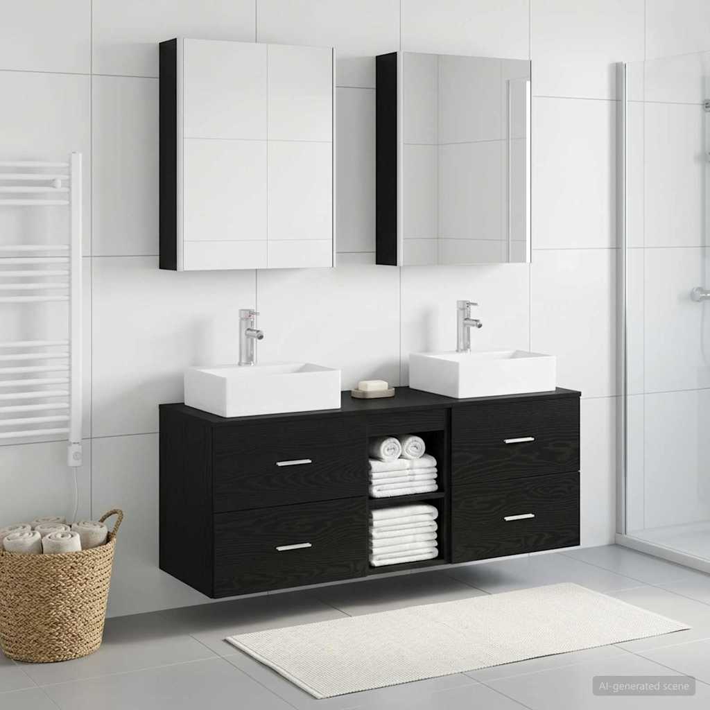 vidaXL Bathroom Furniture Set 5 pcs Black Oak