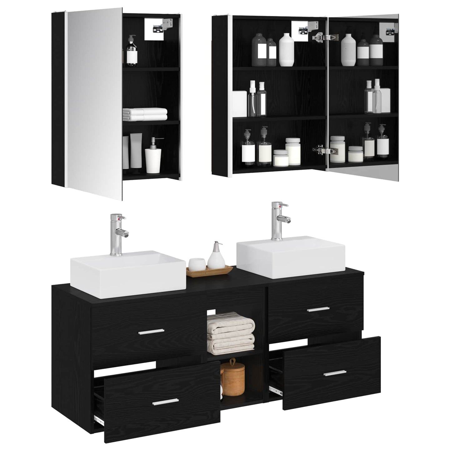 vidaXL Bathroom Furniture Set 5 pcs Black Oak