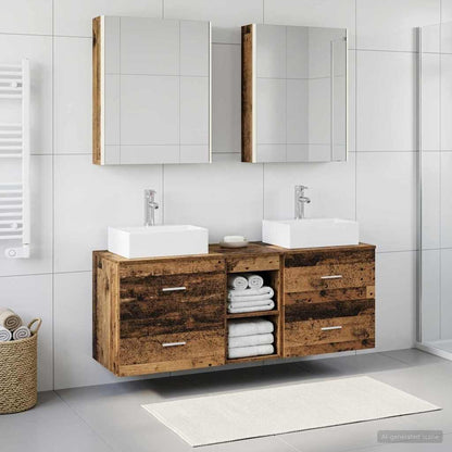 vidaXL Bathroom Furniture Set 5 pcs Old Wood Engineered Wood and Glass