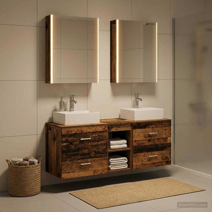 vidaXL Bathroom Furniture Set 5 pcs Old Wood Engineered Wood and Glass