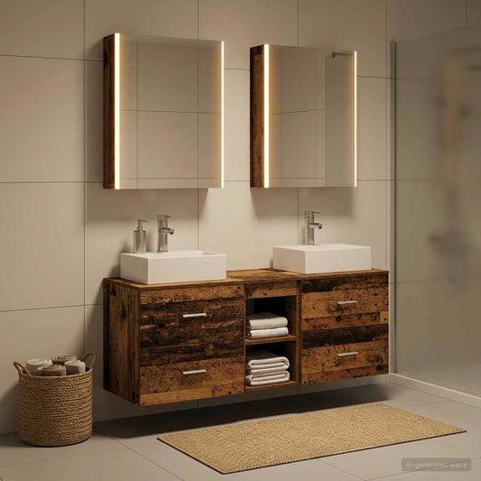 vidaXL Bathroom Furniture Set 5 pcs Old Wood Engineered Wood and Glass