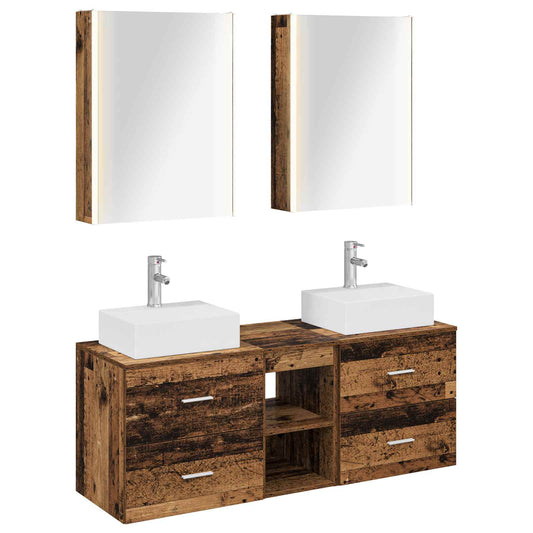 vidaXL Bathroom Furniture Set 5 pcs Old Wood Engineered Wood and Glass