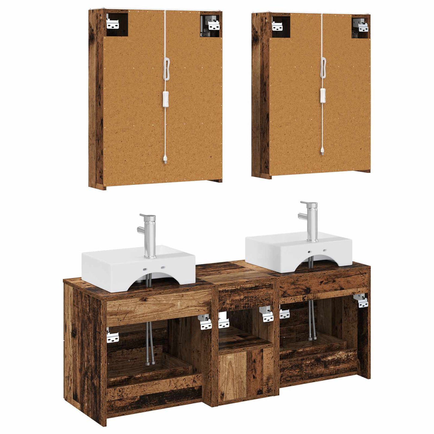 vidaXL Bathroom Furniture Set 5 pcs Old Wood Engineered Wood and Glass