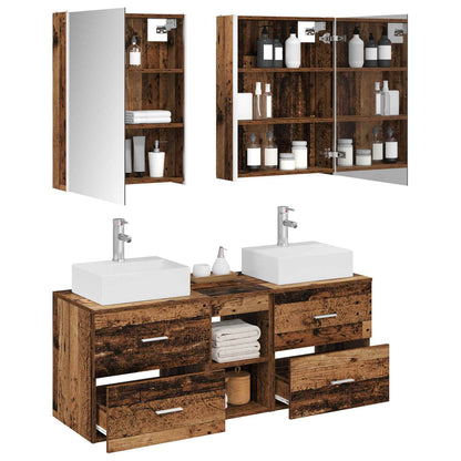 vidaXL Bathroom Furniture Set 5 pcs Old Wood Engineered Wood and Glass