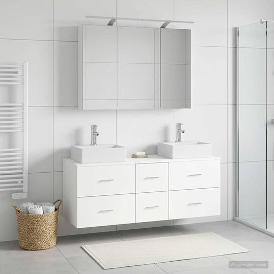 vidaXL Bathroom Furniture Set 4 pcs White Engineered Wood and Glass