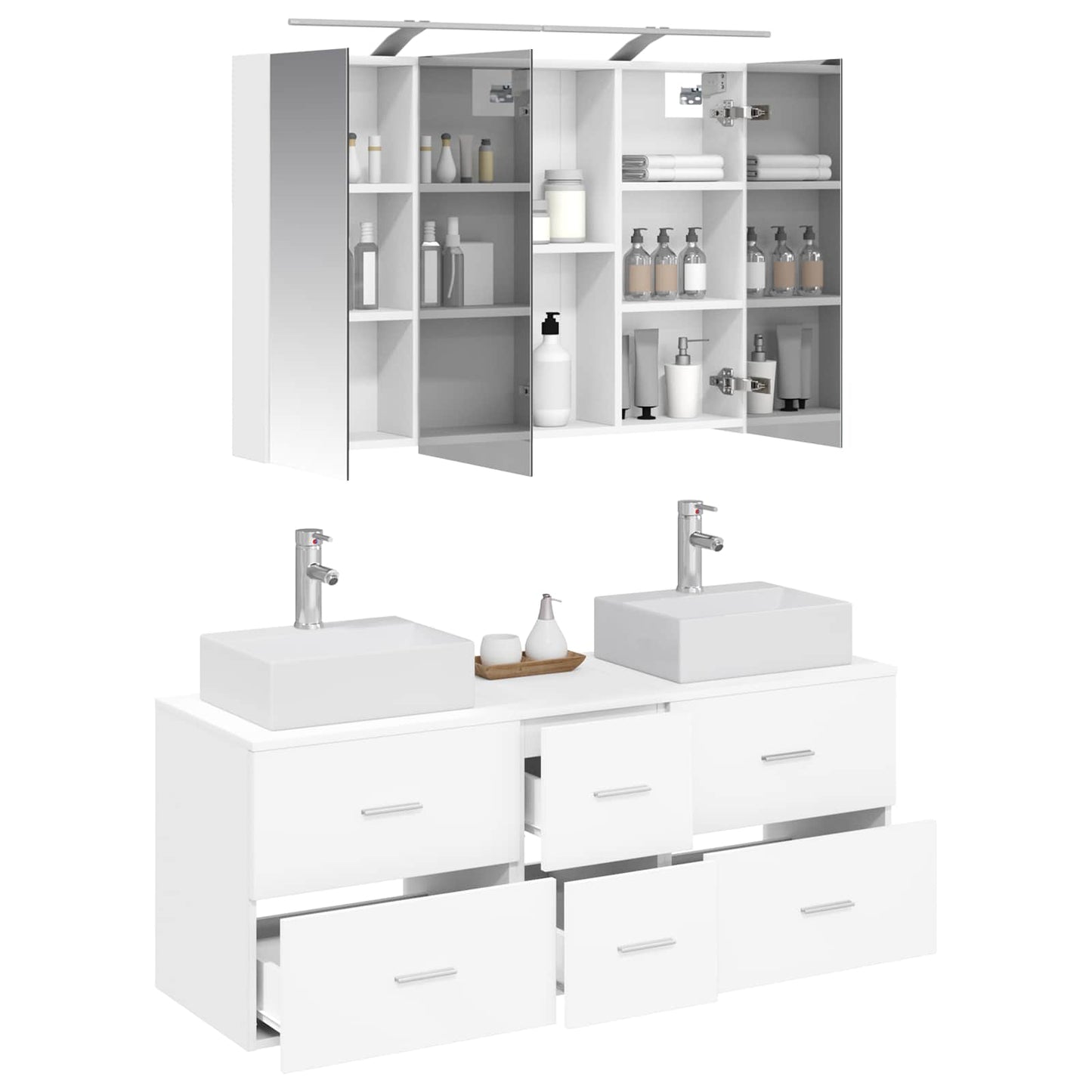 vidaXL Bathroom Furniture Set 4 pcs White Engineered Wood and Glass