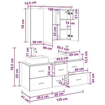 vidaXL Bathroom Furniture Set 4 pcs White Engineered Wood and Glass