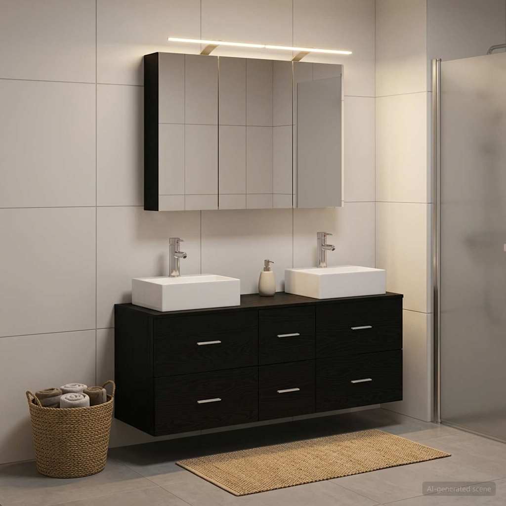 vidaXL Bathroom Furniture Set 4 pcs Black Oak