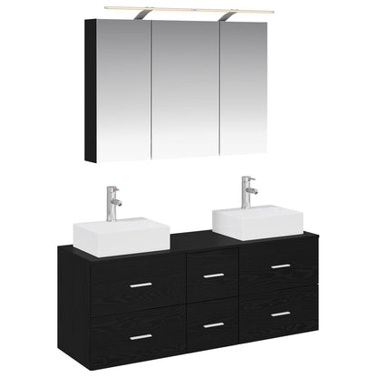 vidaXL Bathroom Furniture Set 4 pcs Black Oak