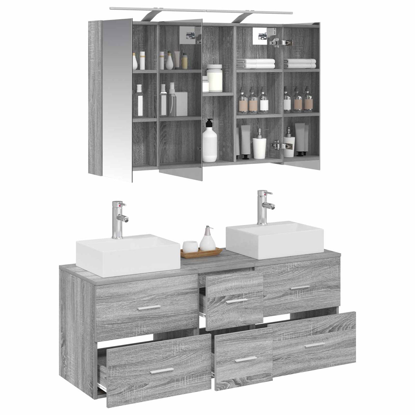 vidaXL Bathroom Furniture Set 4 pcs Grey Sonoma