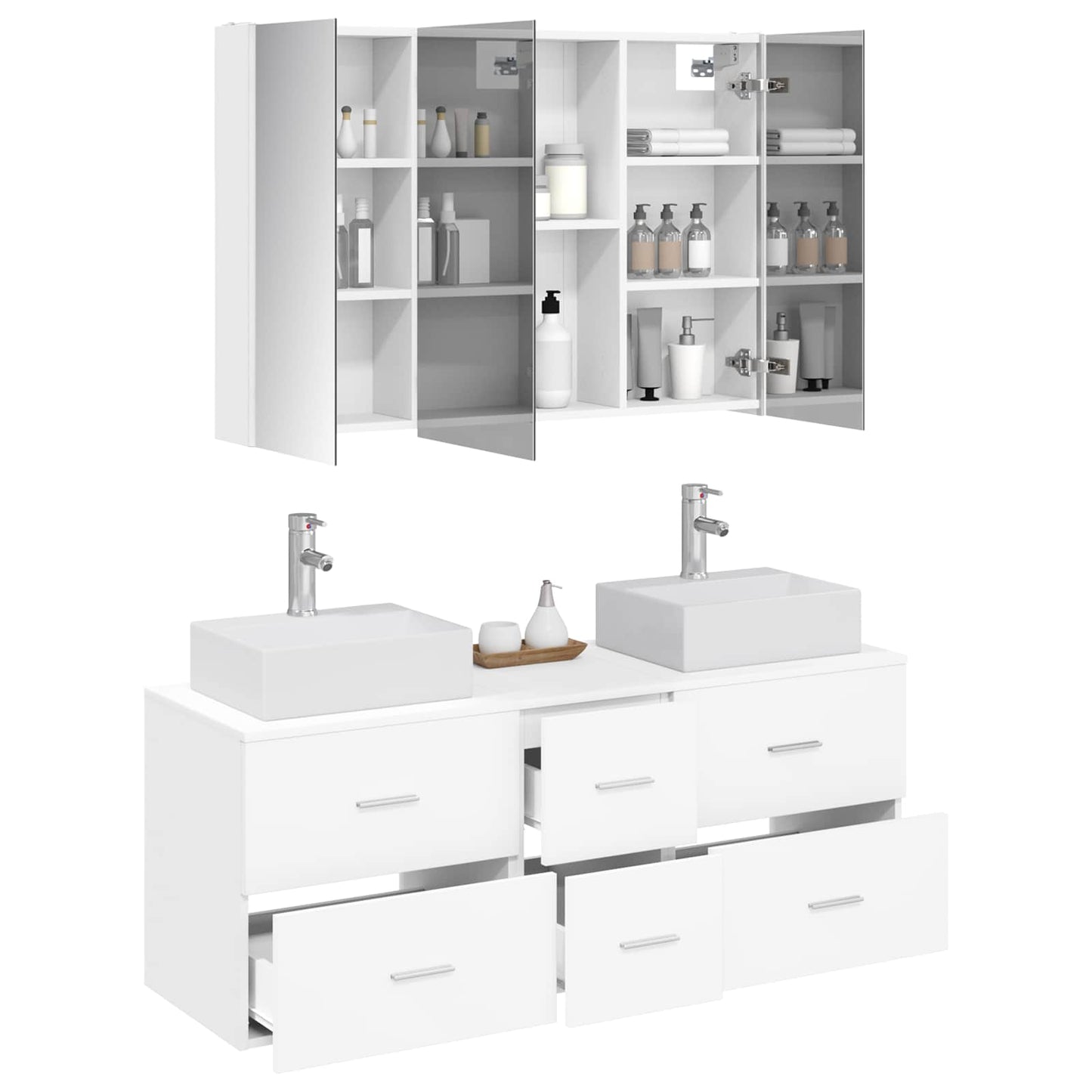 vidaXL Bathroom Furniture Set 4 pcs White Engineered Wood and Glass