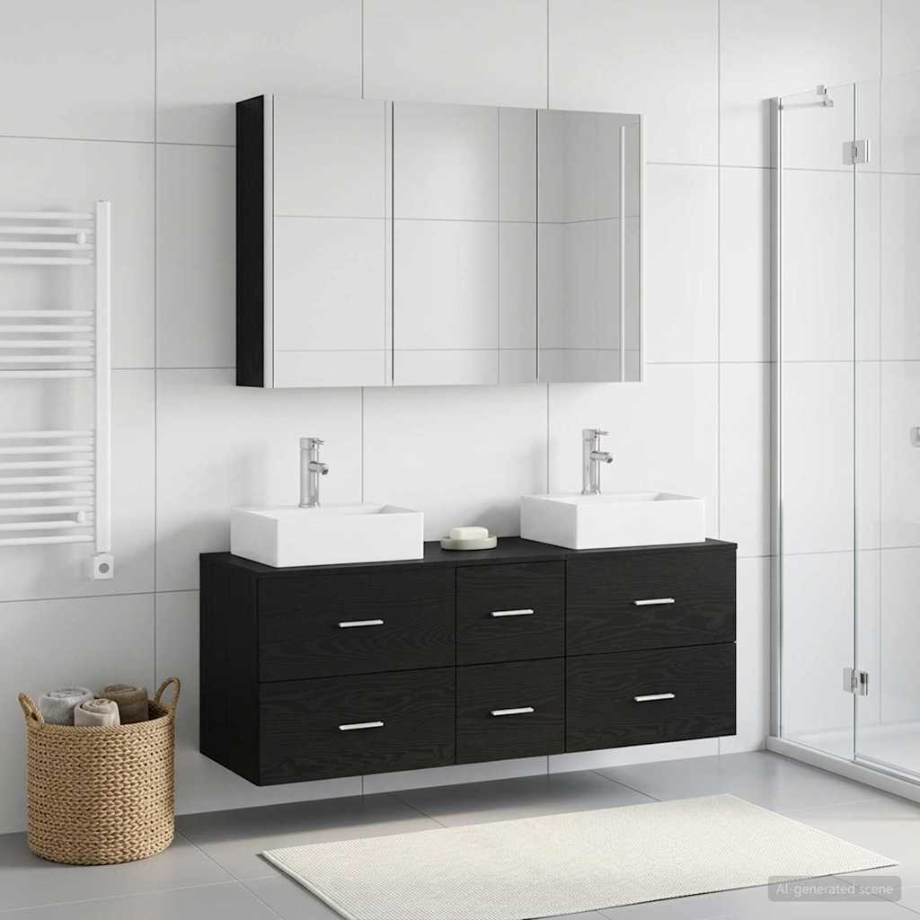 vidaXL Bathroom Furniture Set 4 pcs Black Oak