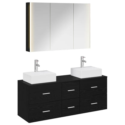 vidaXL Bathroom Furniture Set 4 pcs Black Oak