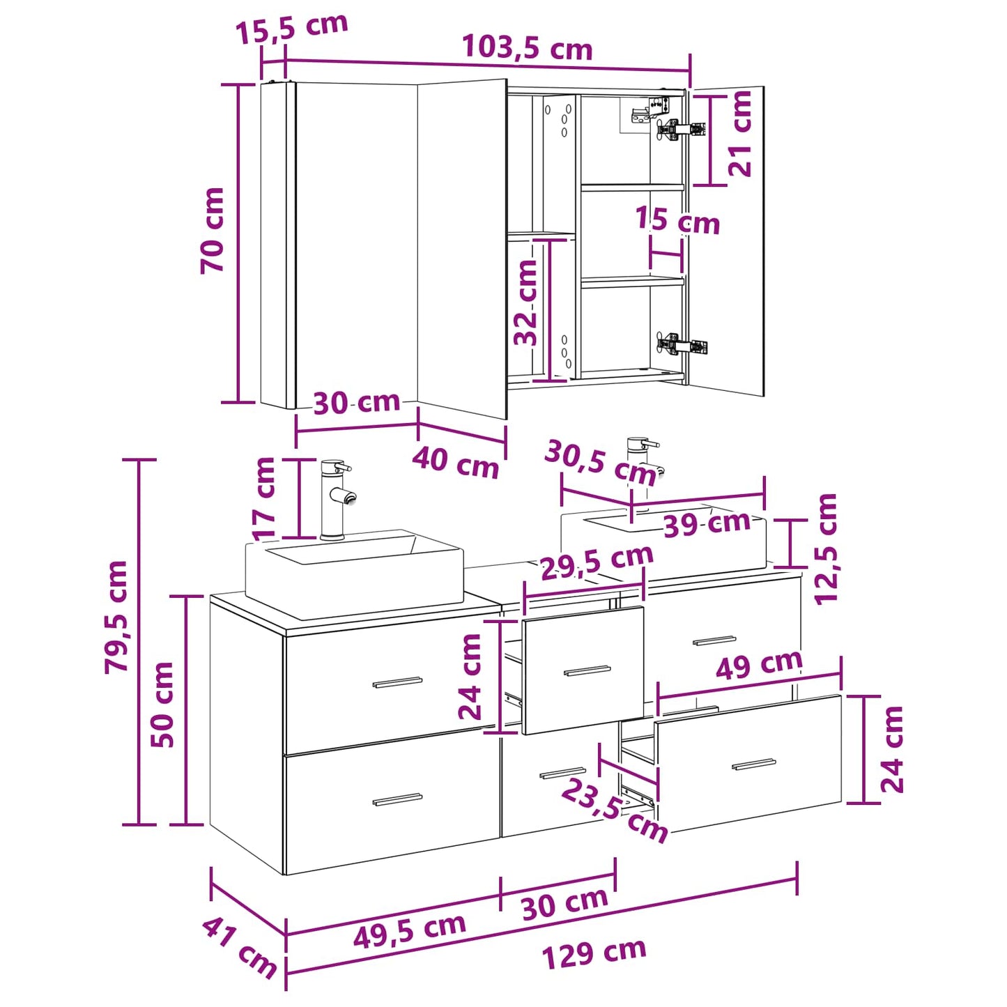 vidaXL Bathroom Furniture Set 4 pcs Sonoma Oak