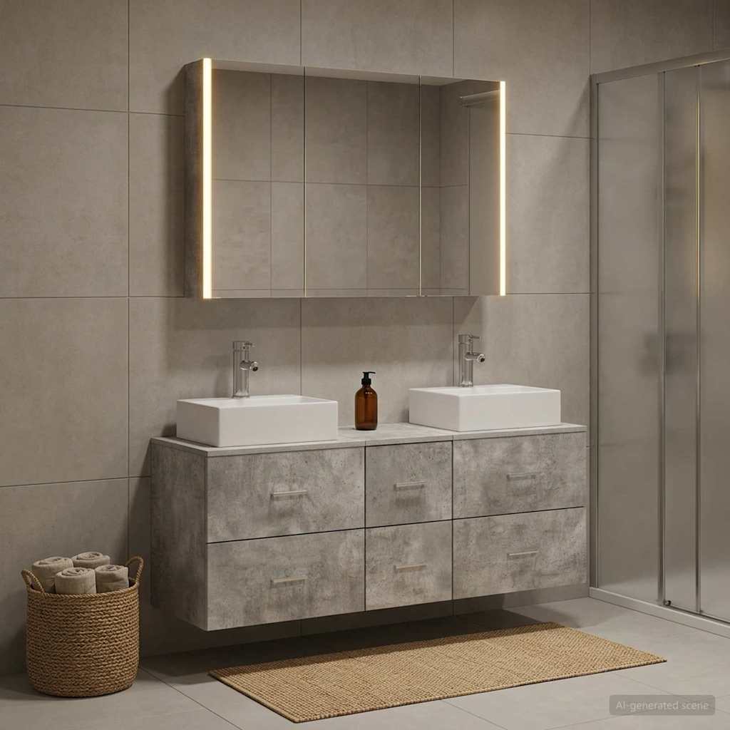 vidaXL Bathroom Furniture Set 4 pcs Concrete Grey