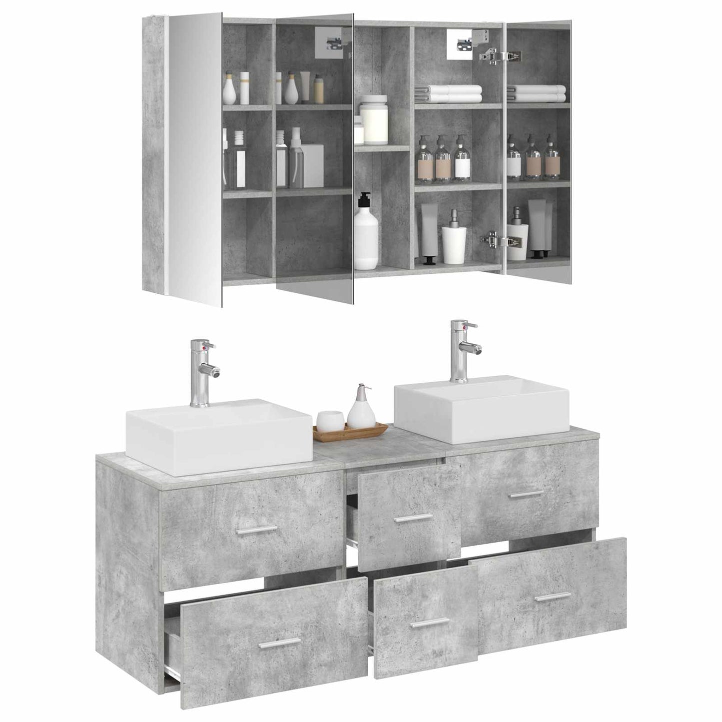 vidaXL Bathroom Furniture Set 4 pcs Concrete Grey