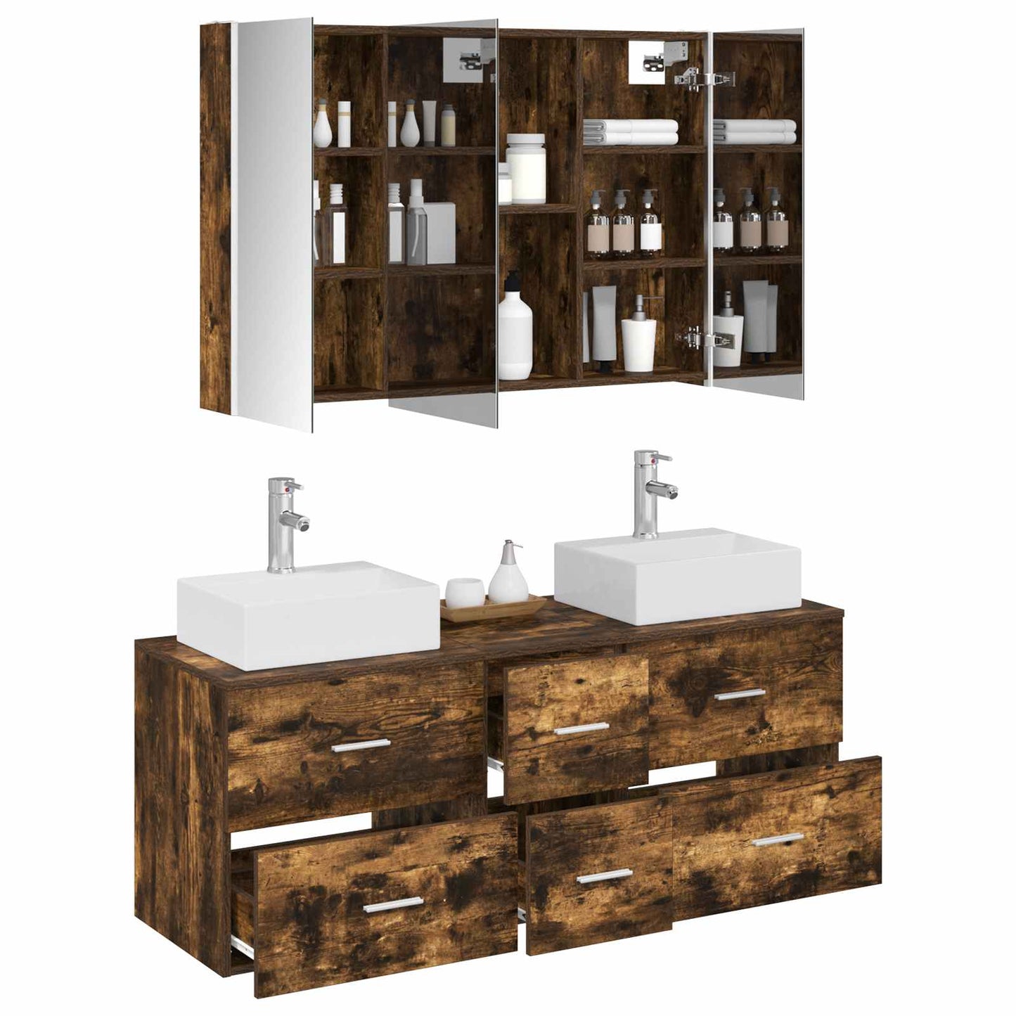 vidaXL Bathroom Furniture Set 4 pcs Smoked Oak