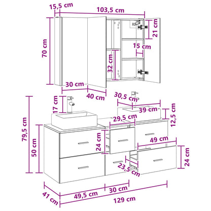 vidaXL Bathroom Furniture Set 4 pcs Smoked Oak