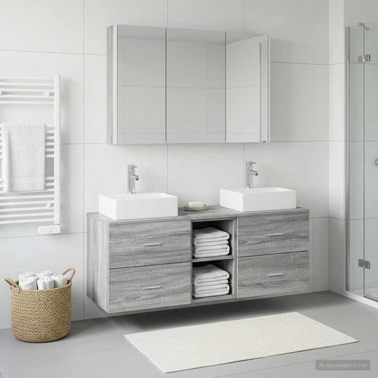vidaXL Bathroom Furniture Set 4 pcs Grey Sonoma