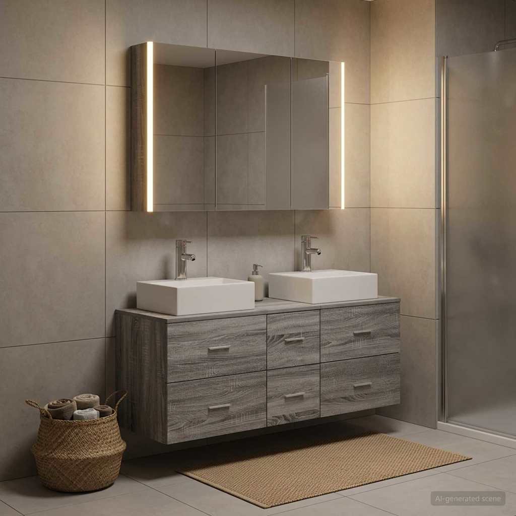 vidaXL Bathroom Furniture Set 4 pcs Grey Sonoma
