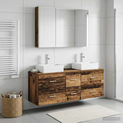 vidaXL Bathroom Furniture Set 4 pcs Old Wood Engineered Wood and Glass