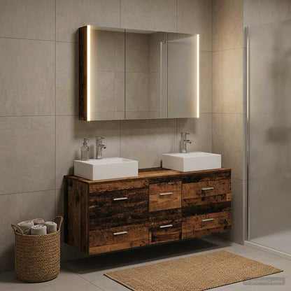 vidaXL Bathroom Furniture Set 4 pcs Old Wood Engineered Wood and Glass
