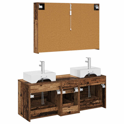 vidaXL Bathroom Furniture Set 4 pcs Old Wood Engineered Wood and Glass