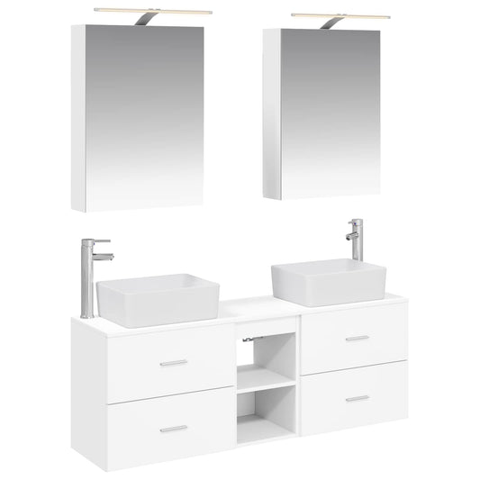 vidaXL Bathroom Furniture Set 5 pcs White Engineered Wood and Glass
